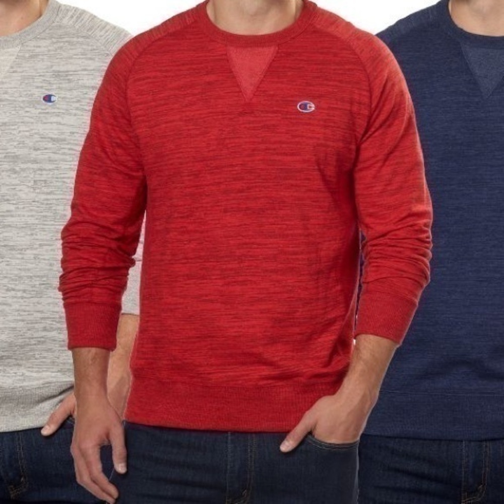 Champion Men's Textured French Terry Pullover Long Sleeve Crimson Red Size Small